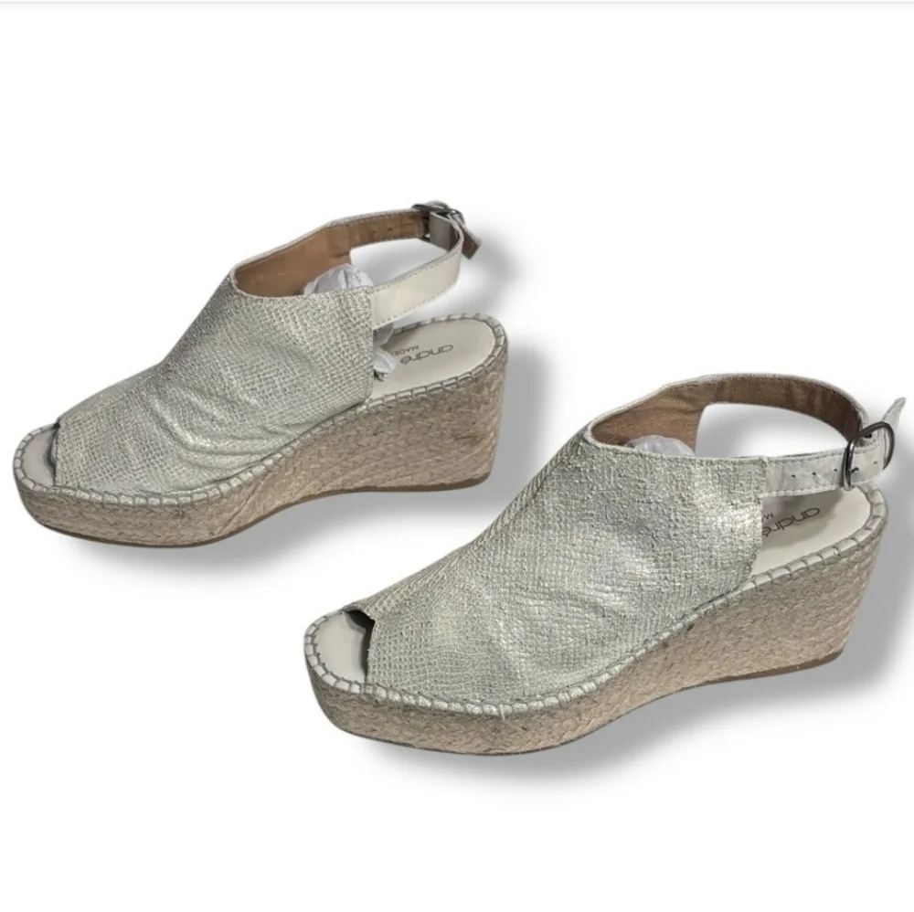 ANDRÉ ASSOUS Ivory Metallic Leather Lina Espadrilles Wedge Sandals